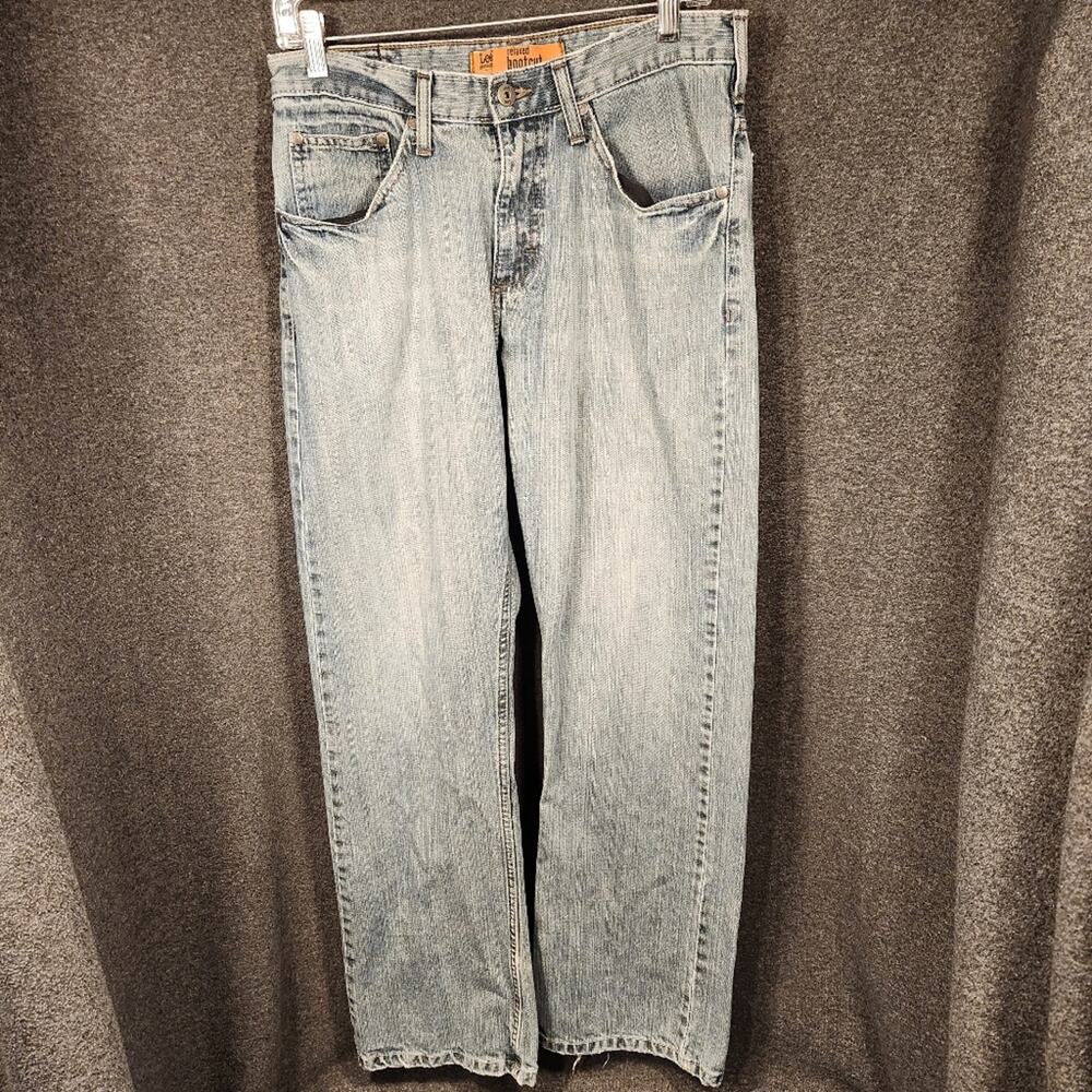 LEE DUNGARRES Blue Lt Wash 100% Cotton Relaxed Bootcut‎ VTG 90s Y2K Mens 32 x 30